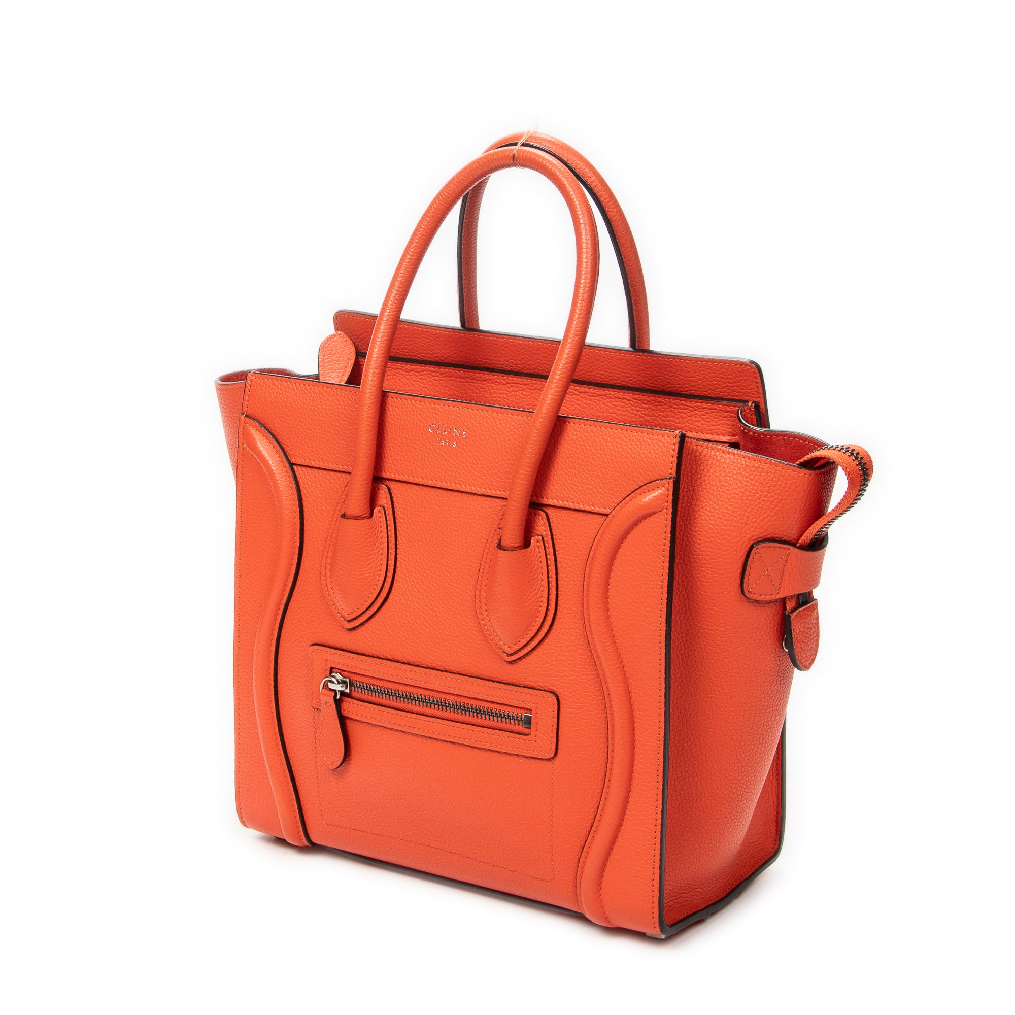 Handbag Micro Luggage Orange Grained Calfskin Leather