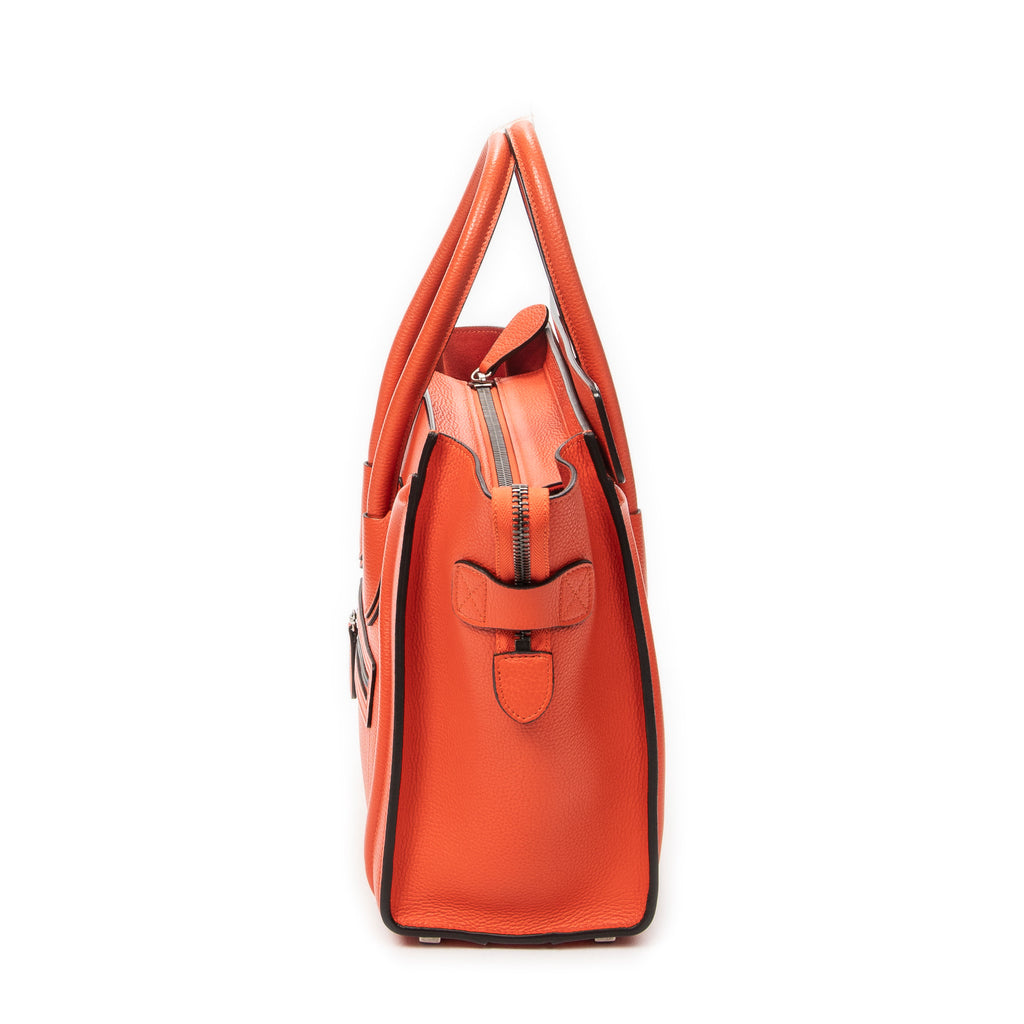 Handbag Micro Luggage Orange Grained Calfskin Leather