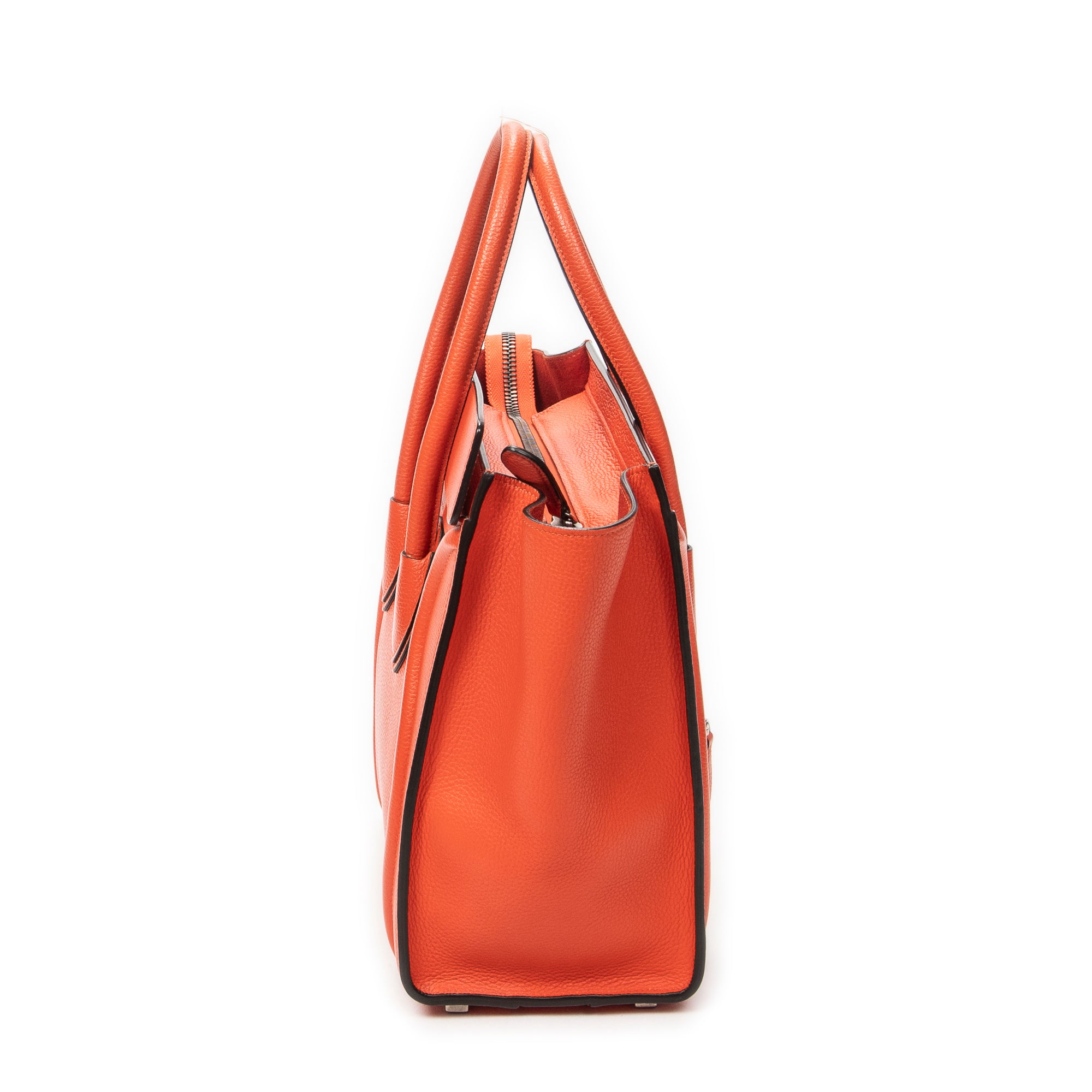 Handbag Micro Luggage Orange Grained Calfskin Leather