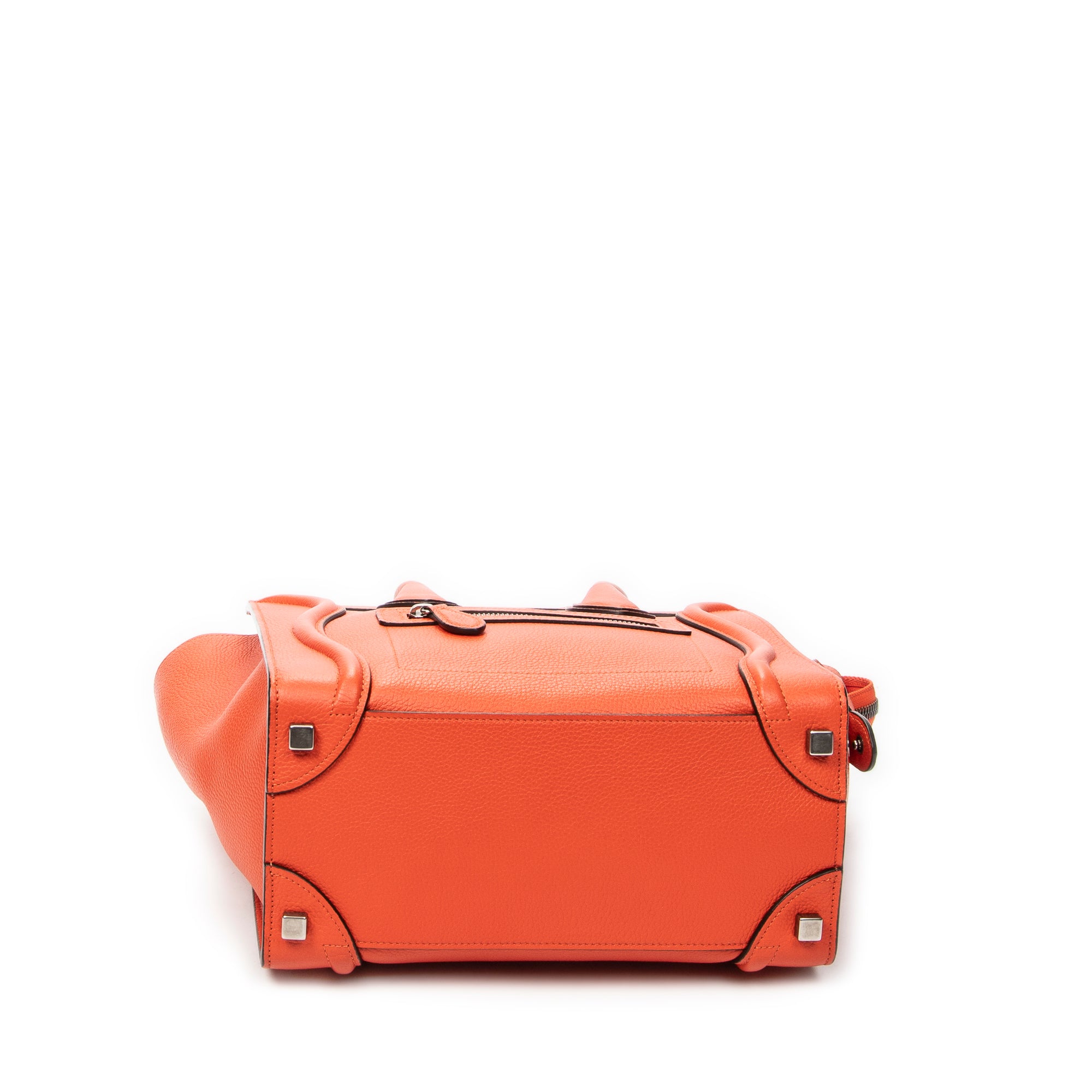 Handbag Micro Luggage Orange Grained Calfskin Leather