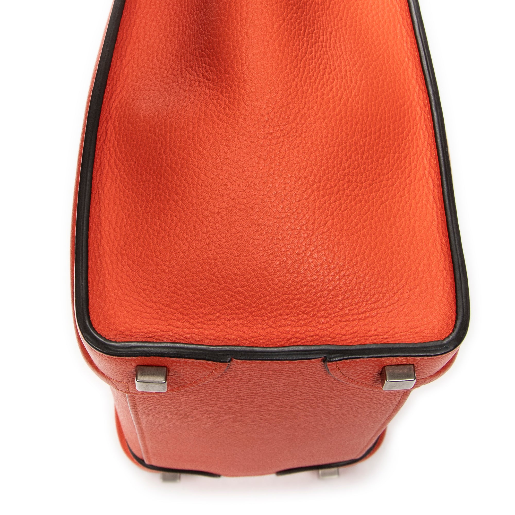 Handbag Micro Luggage Orange Grained Calfskin Leather
