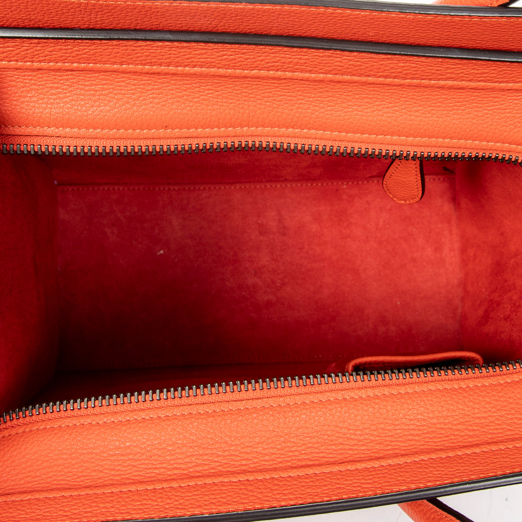 Handbag Micro Luggage Orange Grained Calfskin Leather