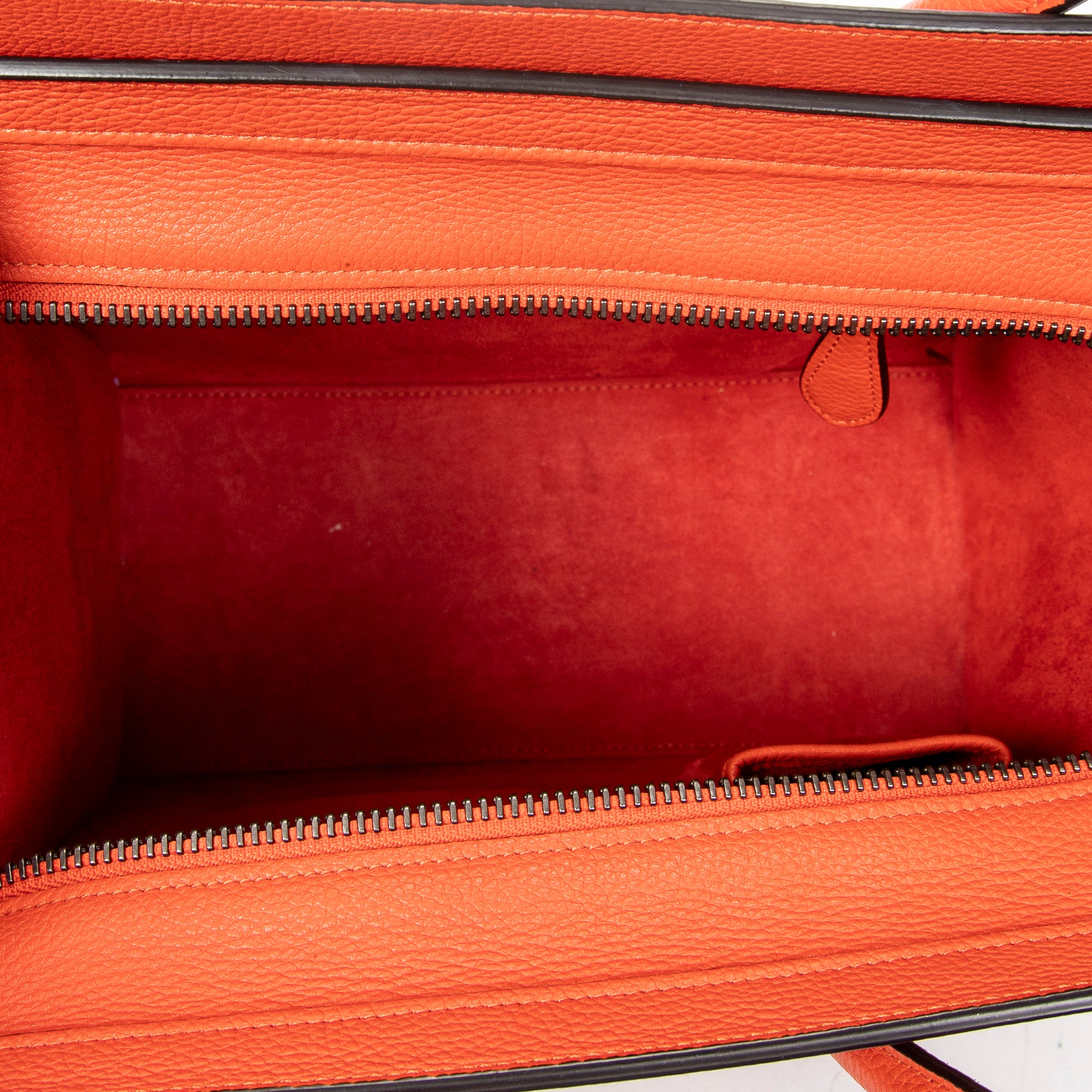 Handbag Micro Luggage Orange Grained Calfskin Leather