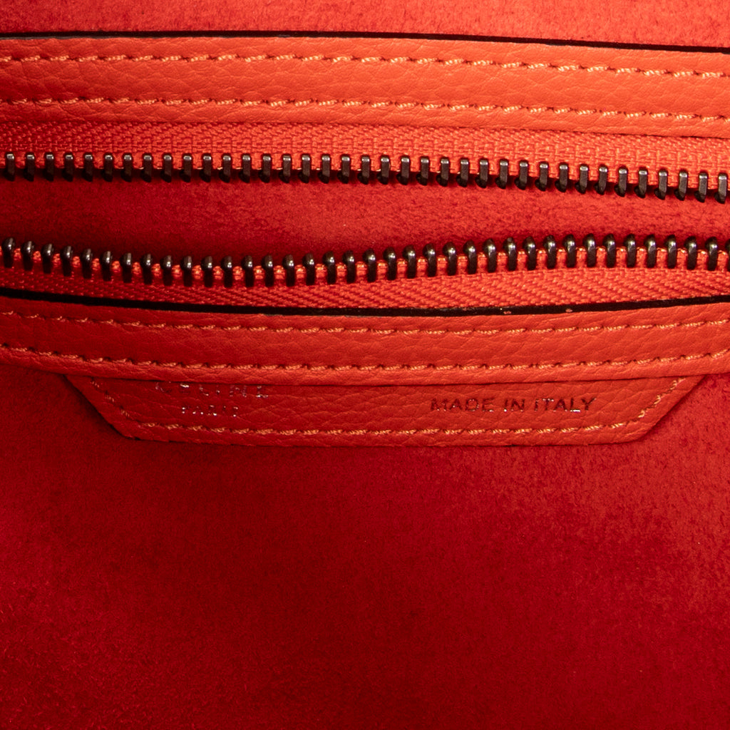 Handbag Micro Luggage Orange Grained Calfskin Leather