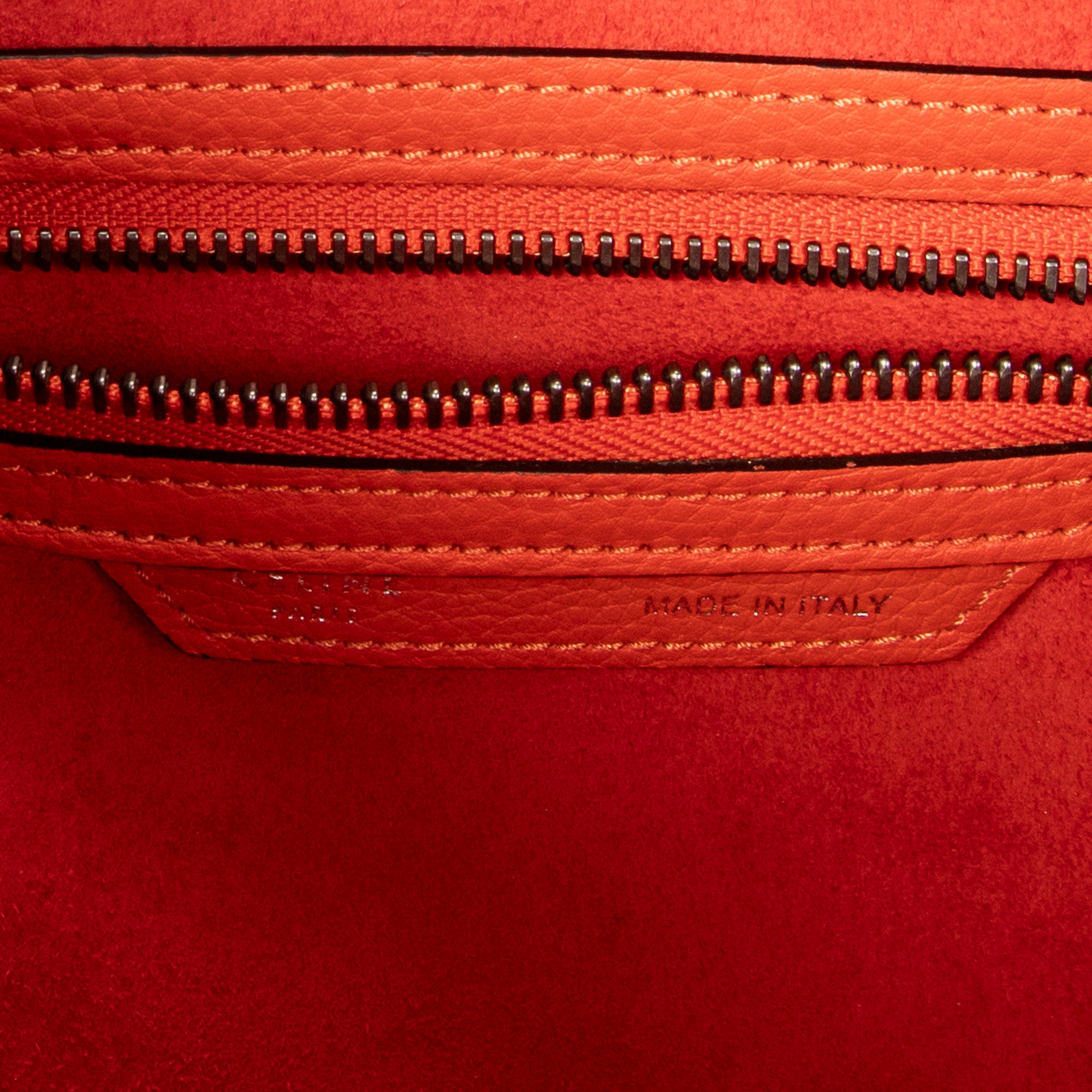Handbag Micro Luggage Orange Grained Calfskin Leather