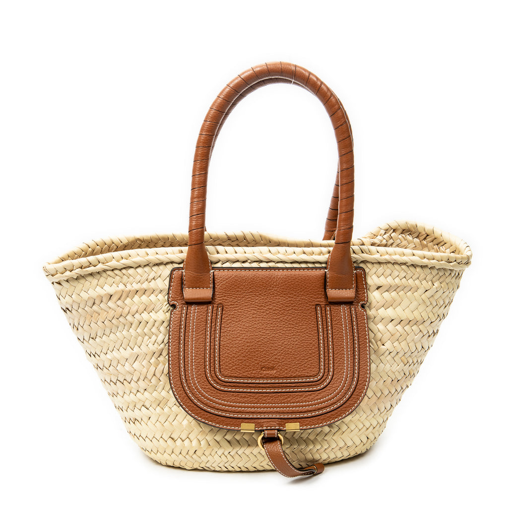 Shoulder Bag Medium Marcie Basket Tote Beige Woven Raffia Canvas