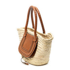 Shoulder Bag Medium Marcie Basket Tote Beige Woven Raffia Canvas