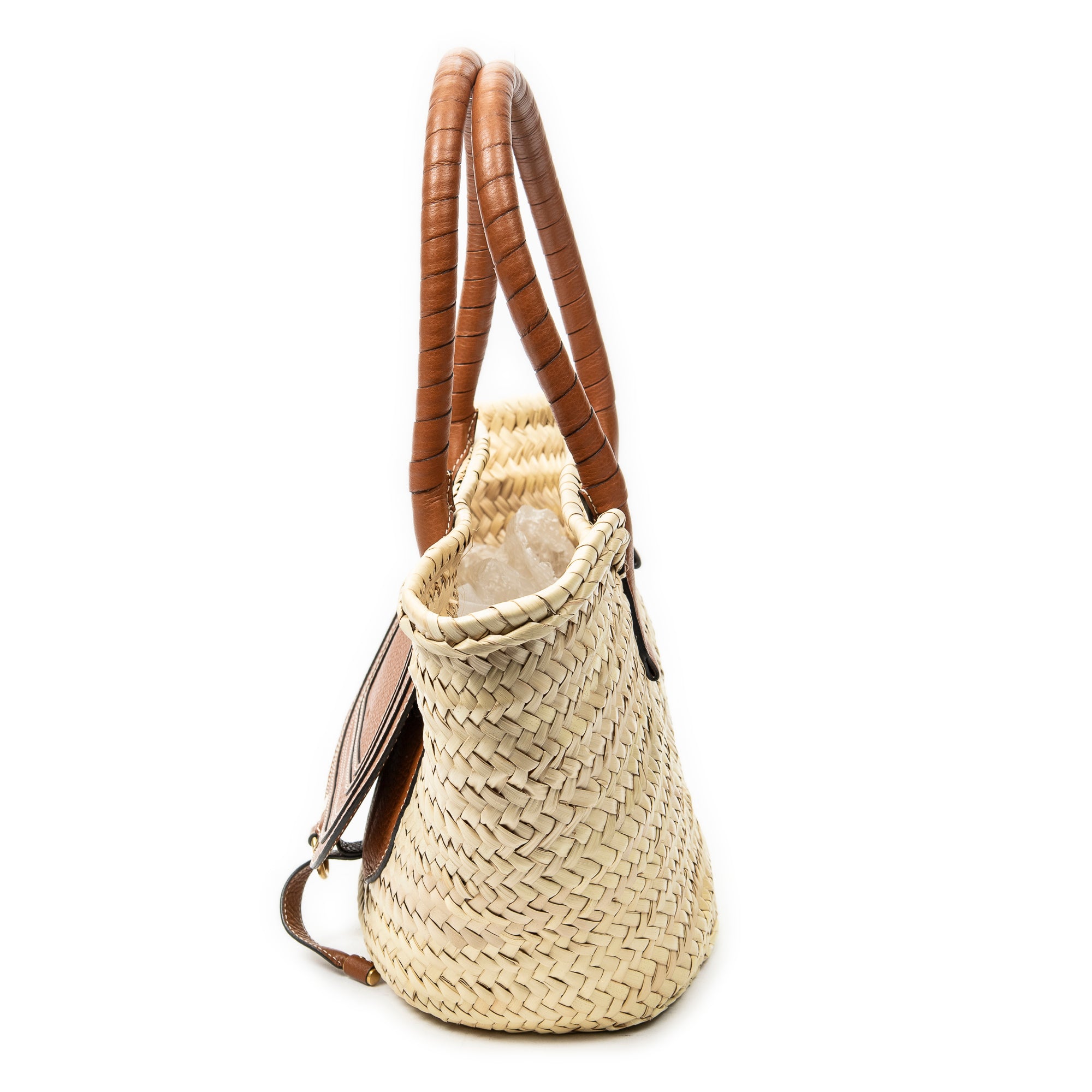 Shoulder Bag Medium Marcie Basket Tote Beige Woven Raffia Canvas