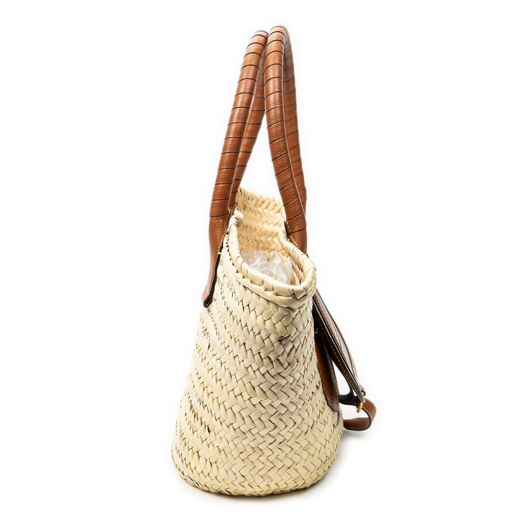 Shoulder Bag Medium Marcie Basket Tote Beige Woven Raffia Canvas