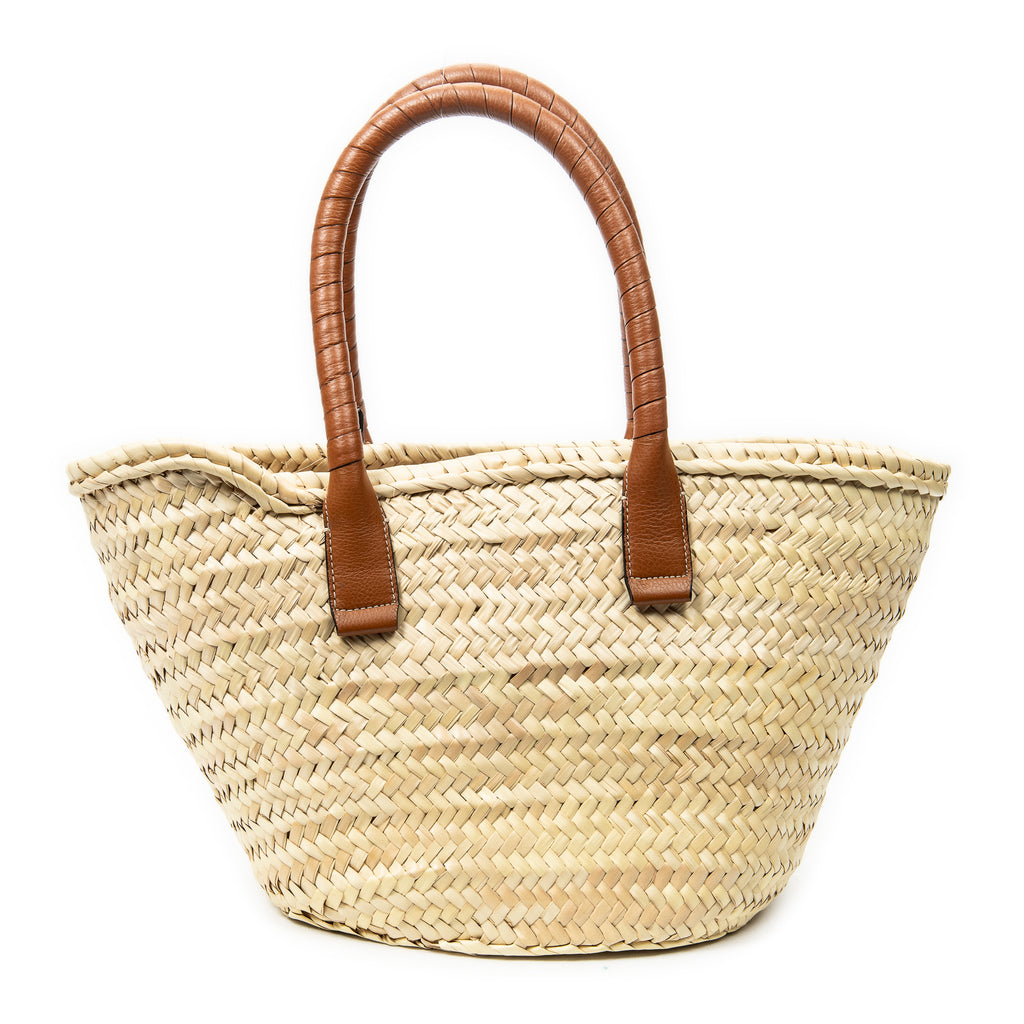 Shoulder Bag Medium Marcie Basket Tote Beige Woven Raffia Canvas