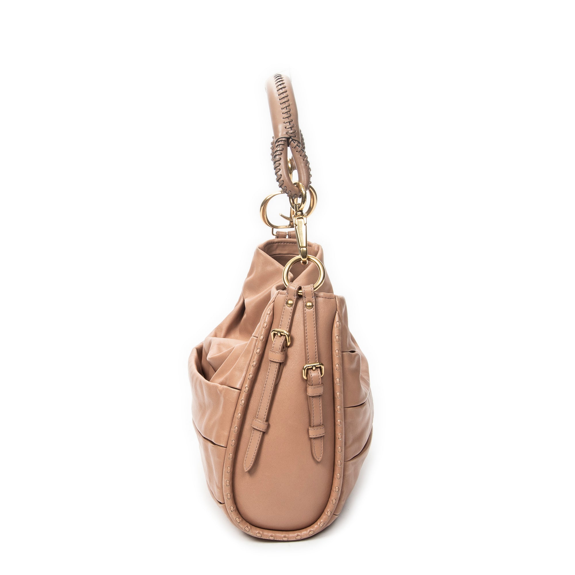 Shoulder Bag Medium Libertine Hobo Beige Pleated Calfskin Leather