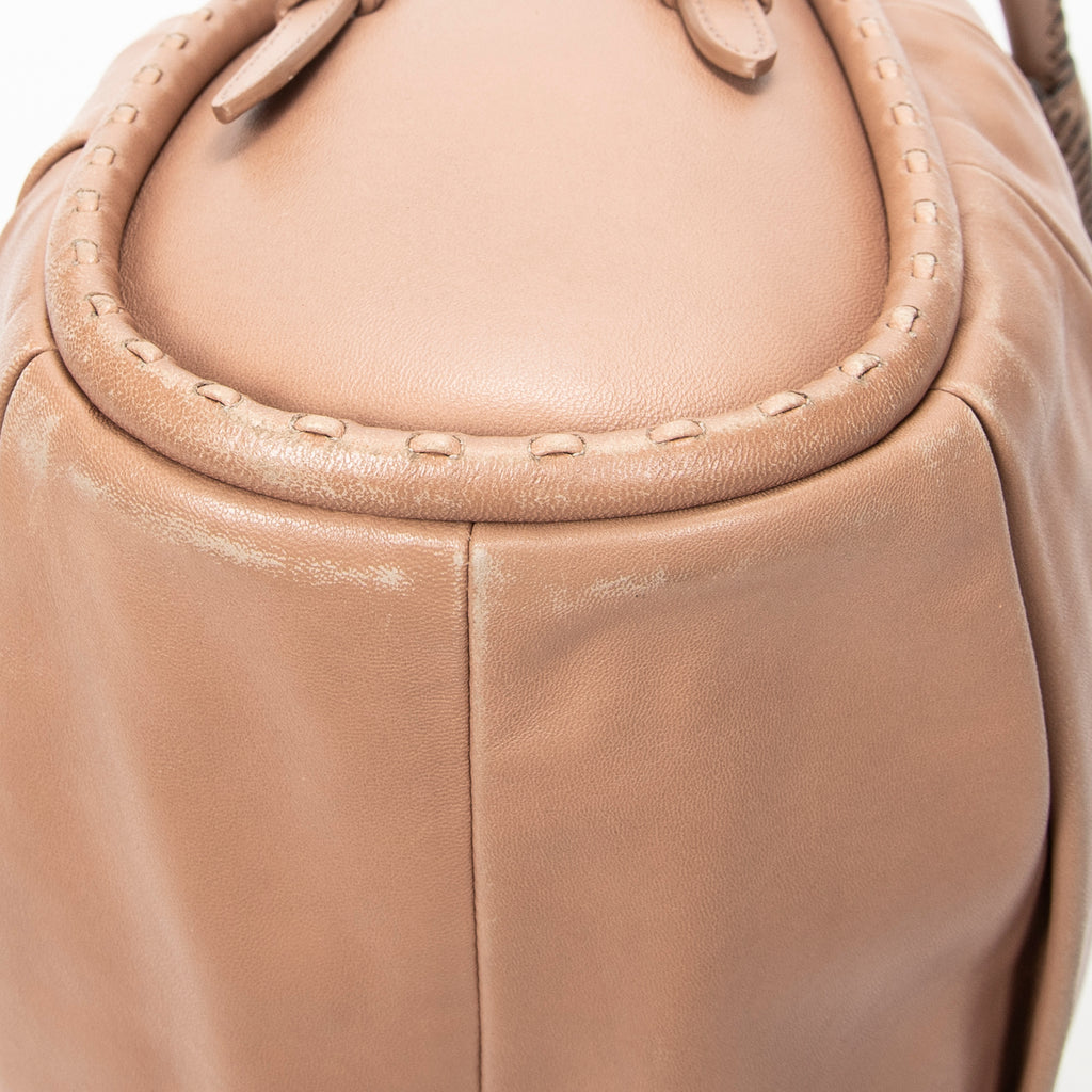 Shoulder Bag Medium Libertine Hobo Beige Pleated Calfskin Leather