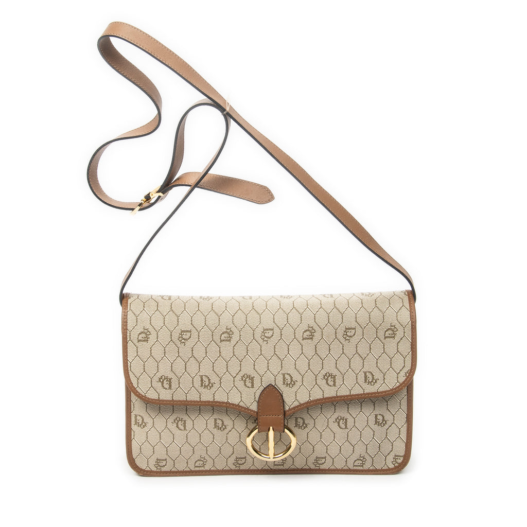 Shoulder Bag Vintage Medium Flap Crossbody Beige Honeycomb Coated Canvas