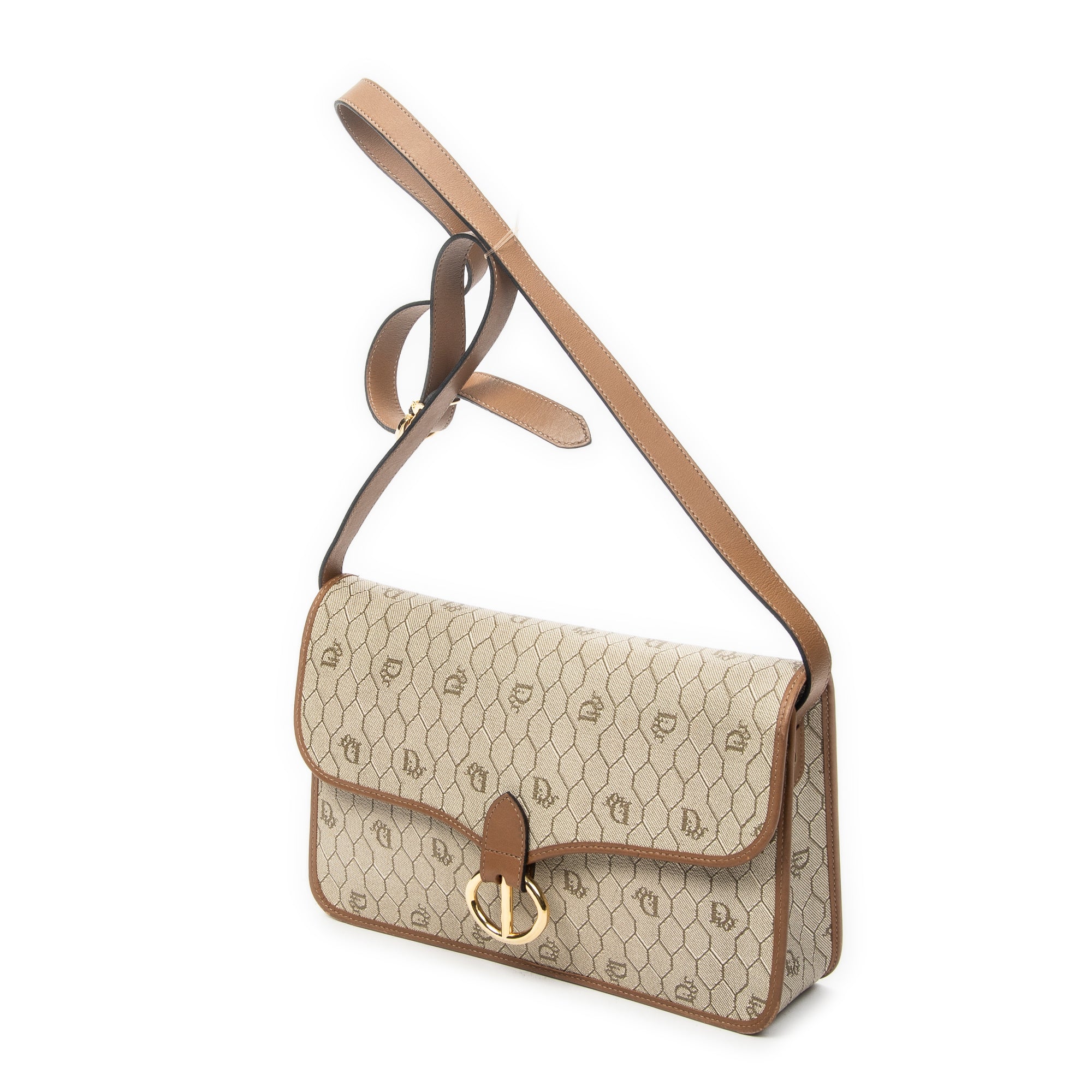 Shoulder Bag Vintage Medium Flap Crossbody Beige Honeycomb Coated Canvas