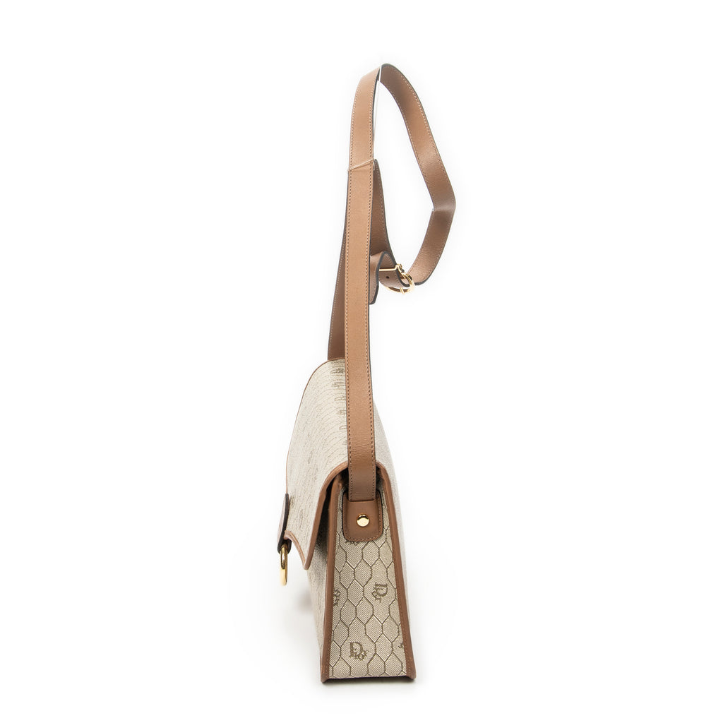 Shoulder Bag Vintage Medium Flap Crossbody Beige Honeycomb Coated Canvas