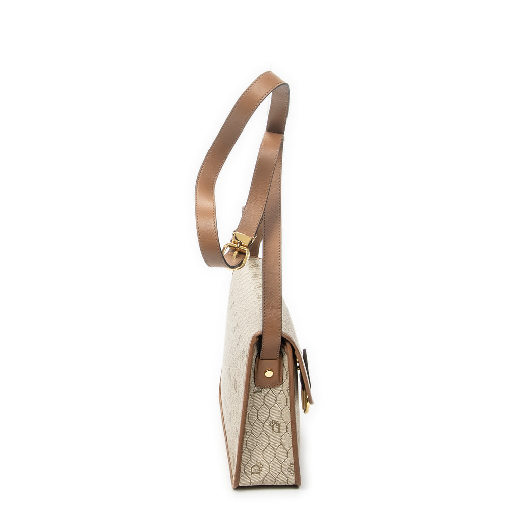 Shoulder Bag Vintage Medium Flap Crossbody Beige Honeycomb Coated Canvas