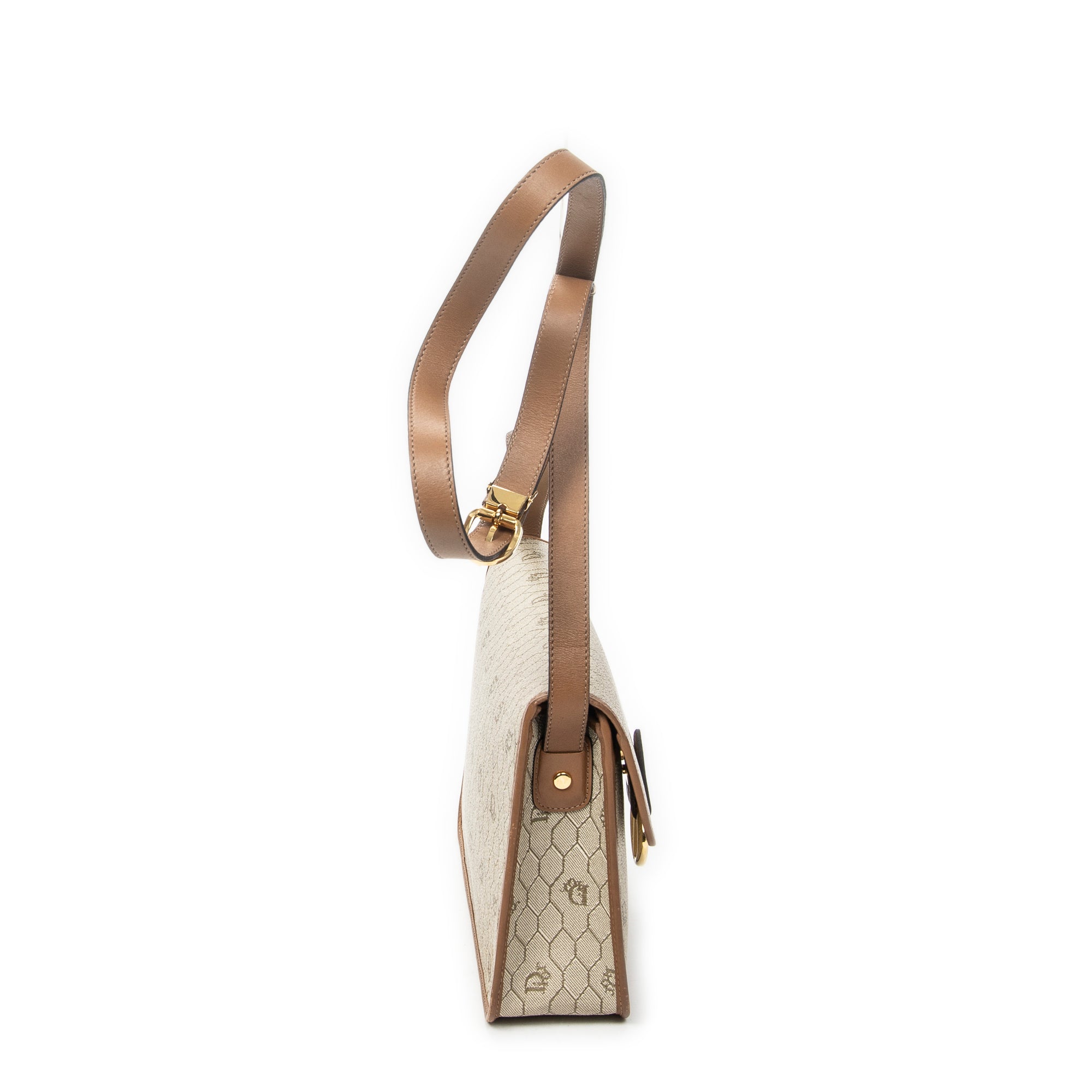 Shoulder Bag Vintage Medium Flap Crossbody Beige Honeycomb Coated Canvas