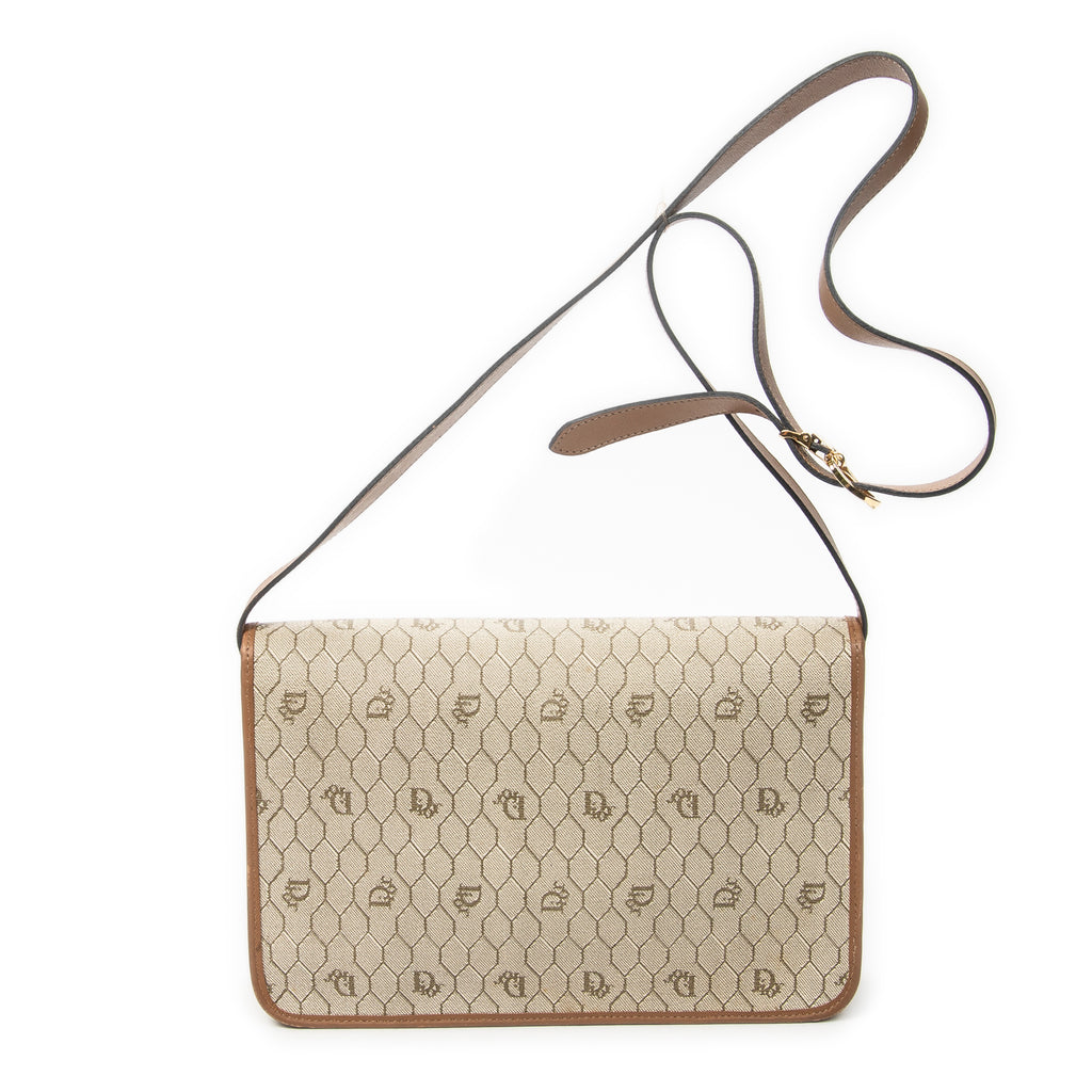 Shoulder Bag Vintage Medium Flap Crossbody Beige Honeycomb Coated Canvas