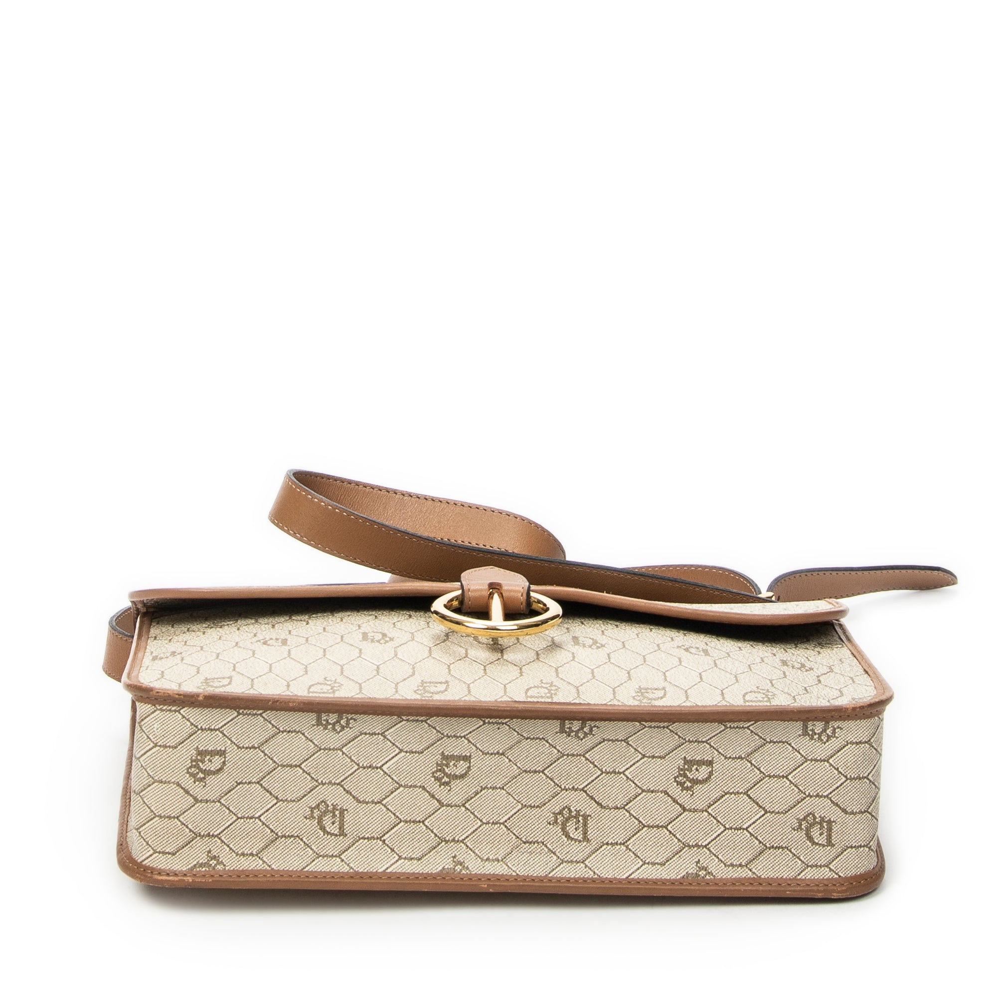 Shoulder Bag Vintage Medium Flap Crossbody Beige Honeycomb Coated Canvas