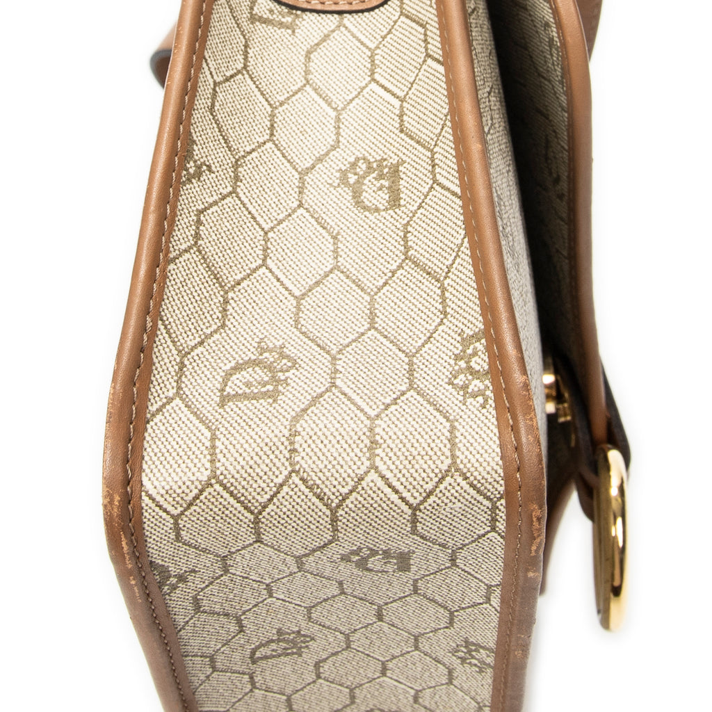 Shoulder Bag Vintage Medium Flap Crossbody Beige Honeycomb Coated Canvas
