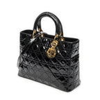 Handbag Large Lady Dior Zip Black Cannage Patent Leather