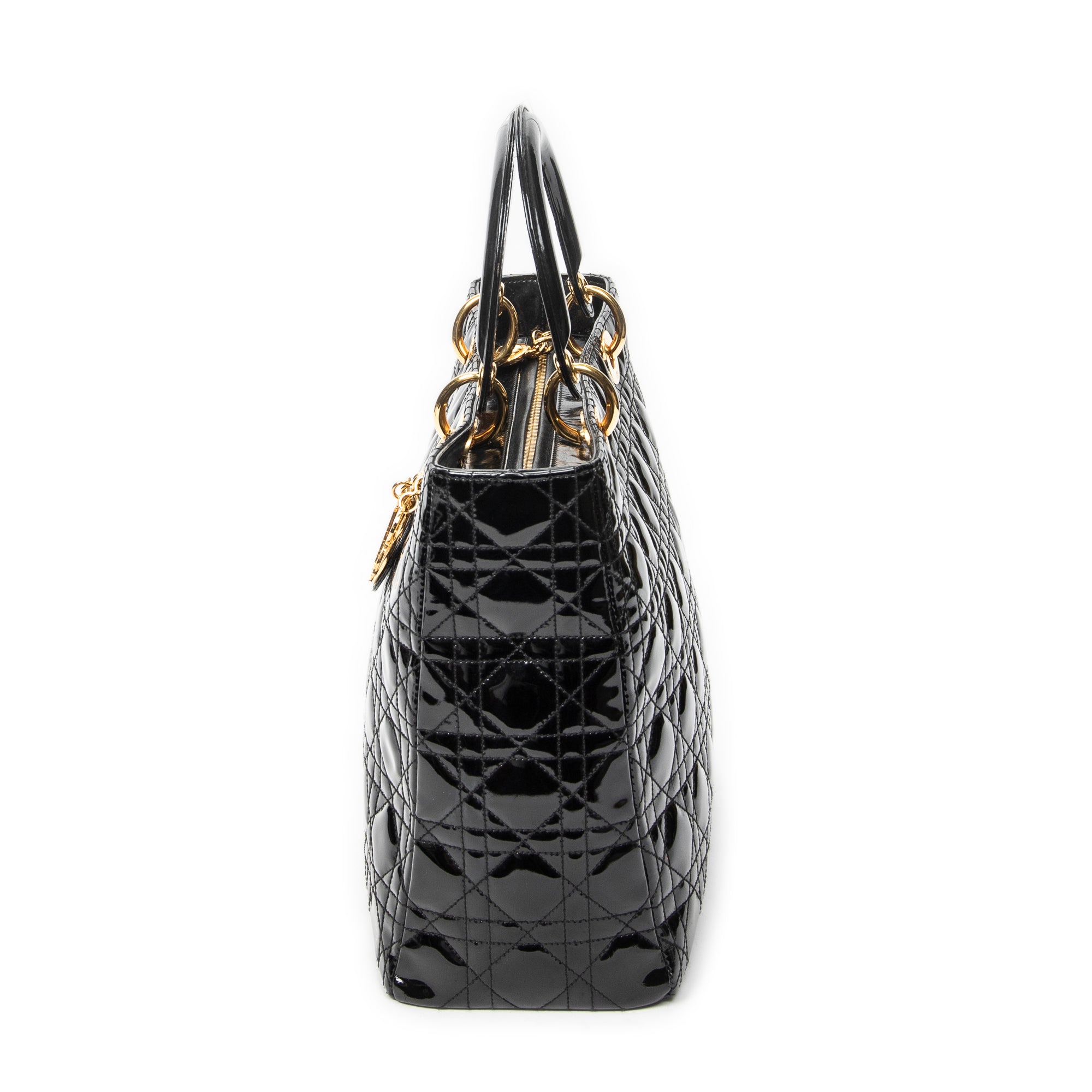 Handbag Large Lady Dior Zip Black Cannage Patent Leather