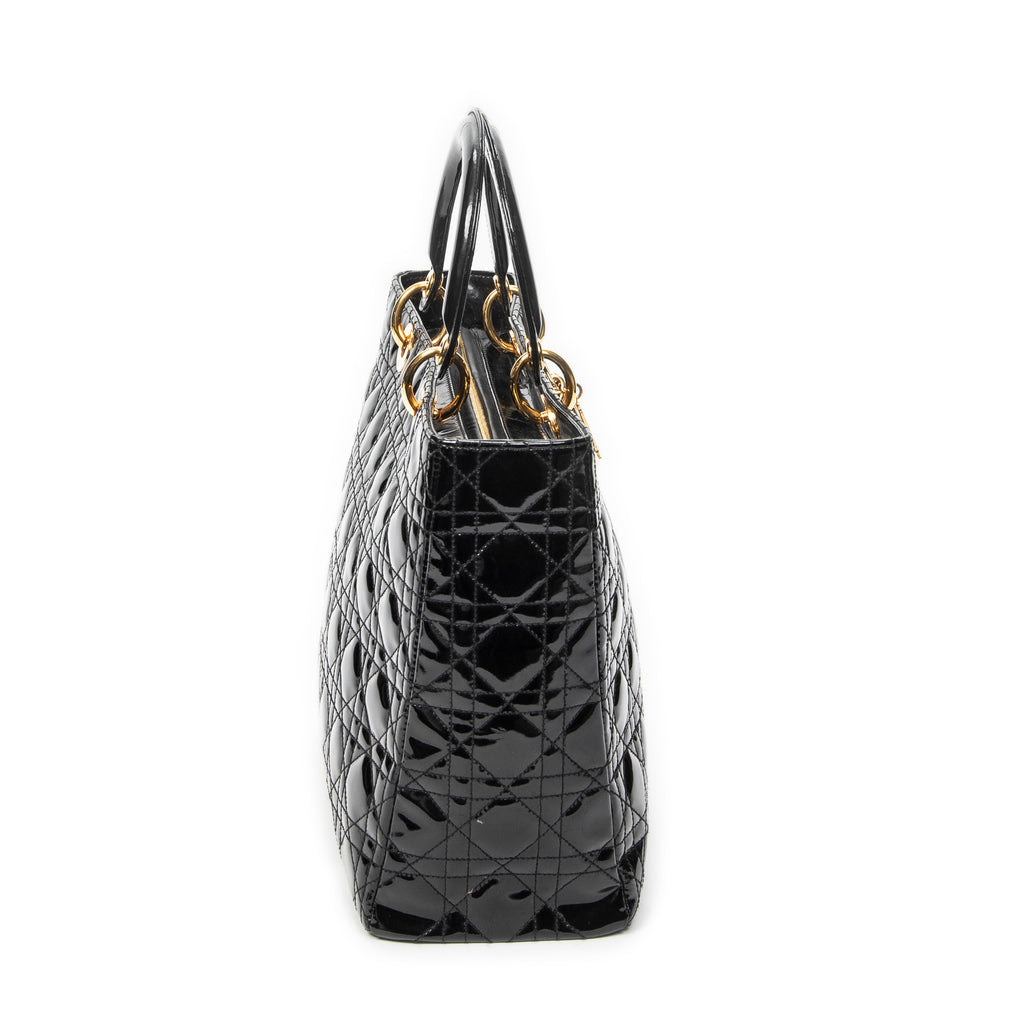 Handbag Large Lady Dior Zip Black Cannage Patent Leather