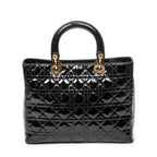 Handbag Large Lady Dior Zip Black Cannage Patent Leather