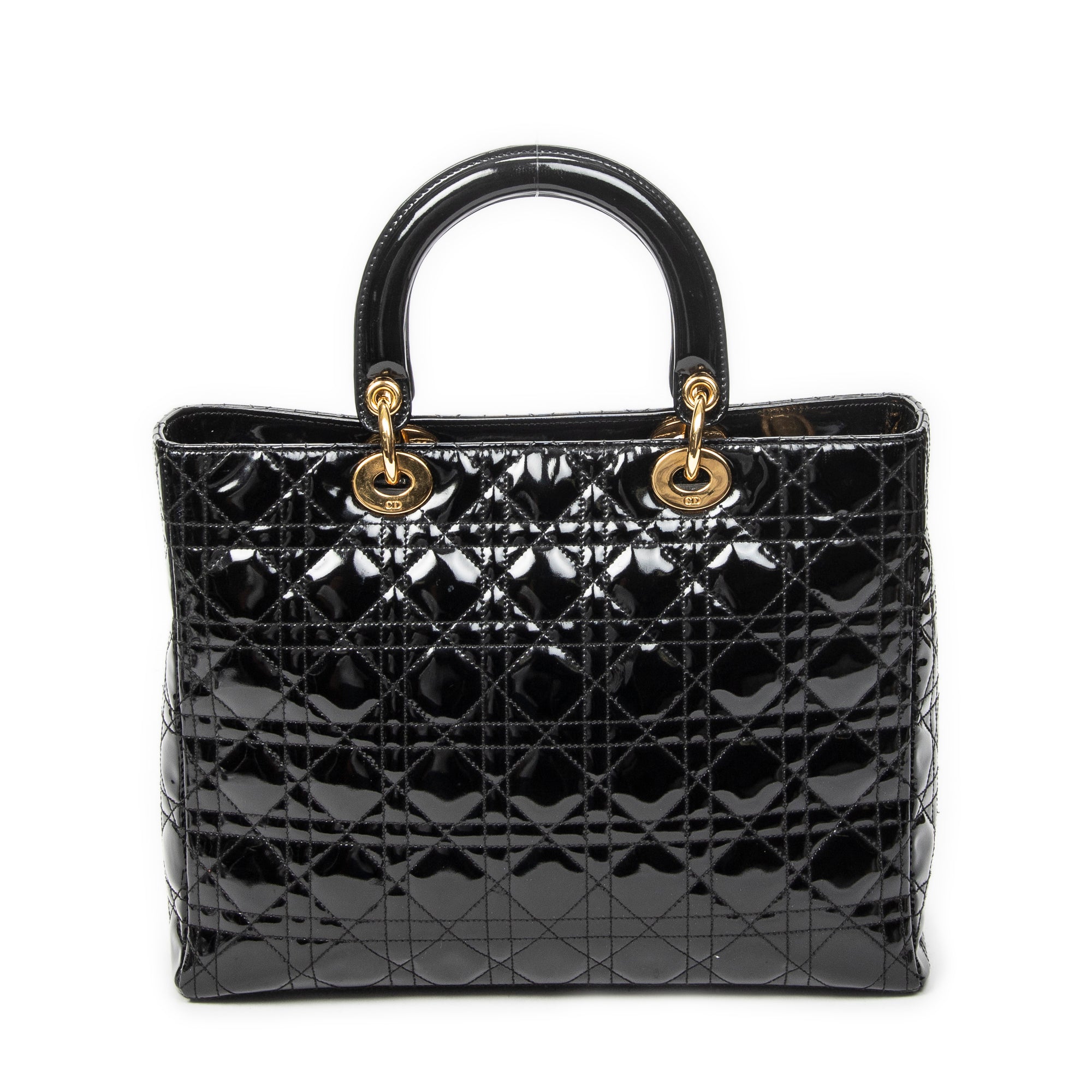Handbag Large Lady Dior Zip Black Cannage Patent Leather