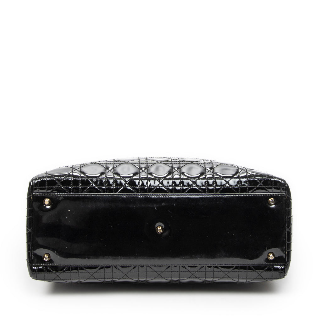 Handbag Large Lady Dior Zip Black Cannage Patent Leather