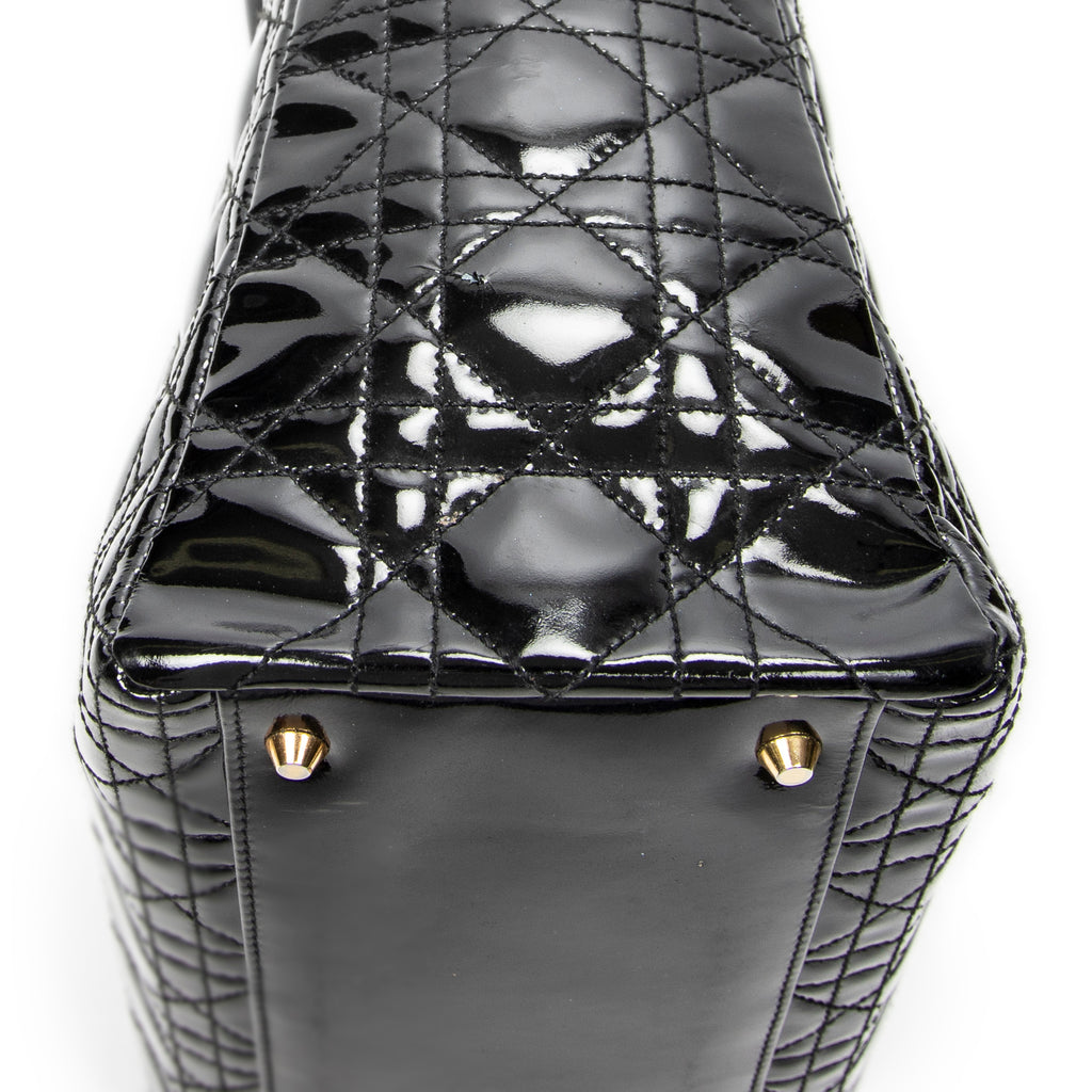 Handbag Large Lady Dior Zip Black Cannage Patent Leather
