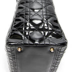 Handbag Large Lady Dior Zip Black Cannage Patent Leather