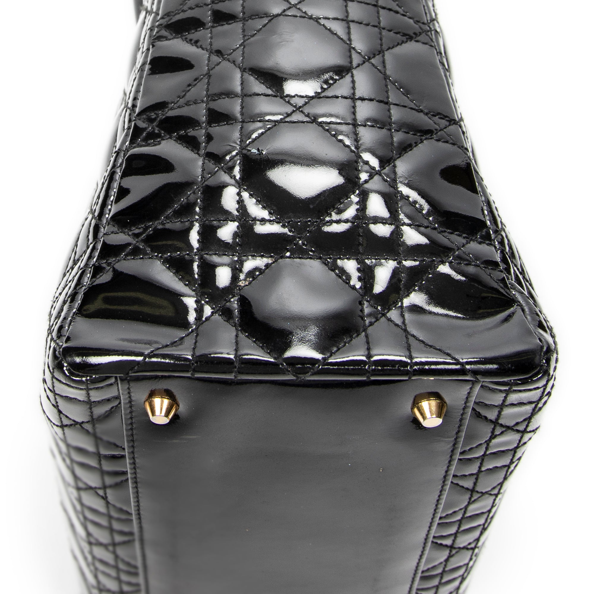Handbag Large Lady Dior Zip Black Cannage Patent Leather