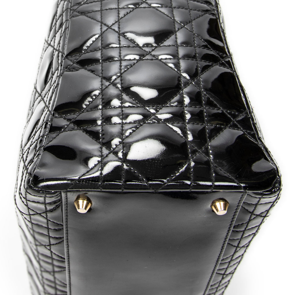 Handbag Large Lady Dior Zip Black Cannage Patent Leather