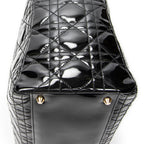 Handbag Large Lady Dior Zip Black Cannage Patent Leather