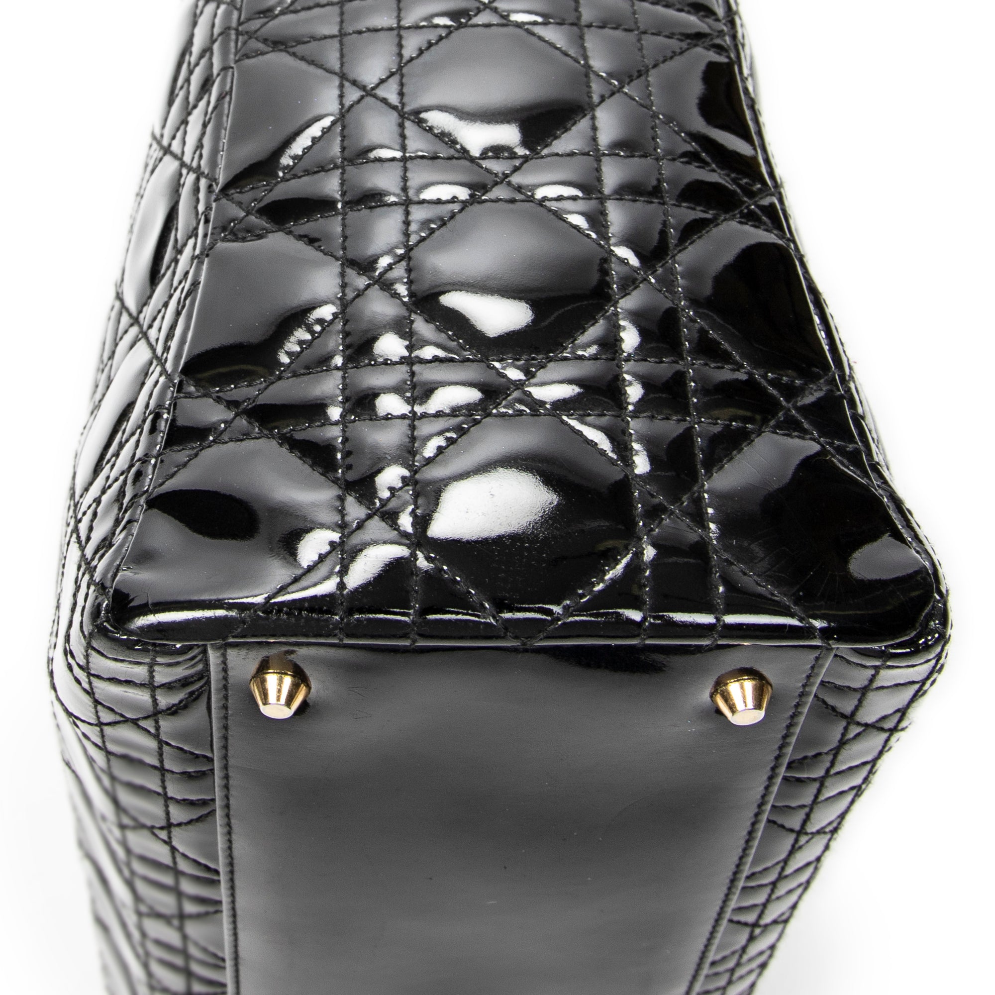 Handbag Large Lady Dior Zip Black Cannage Patent Leather