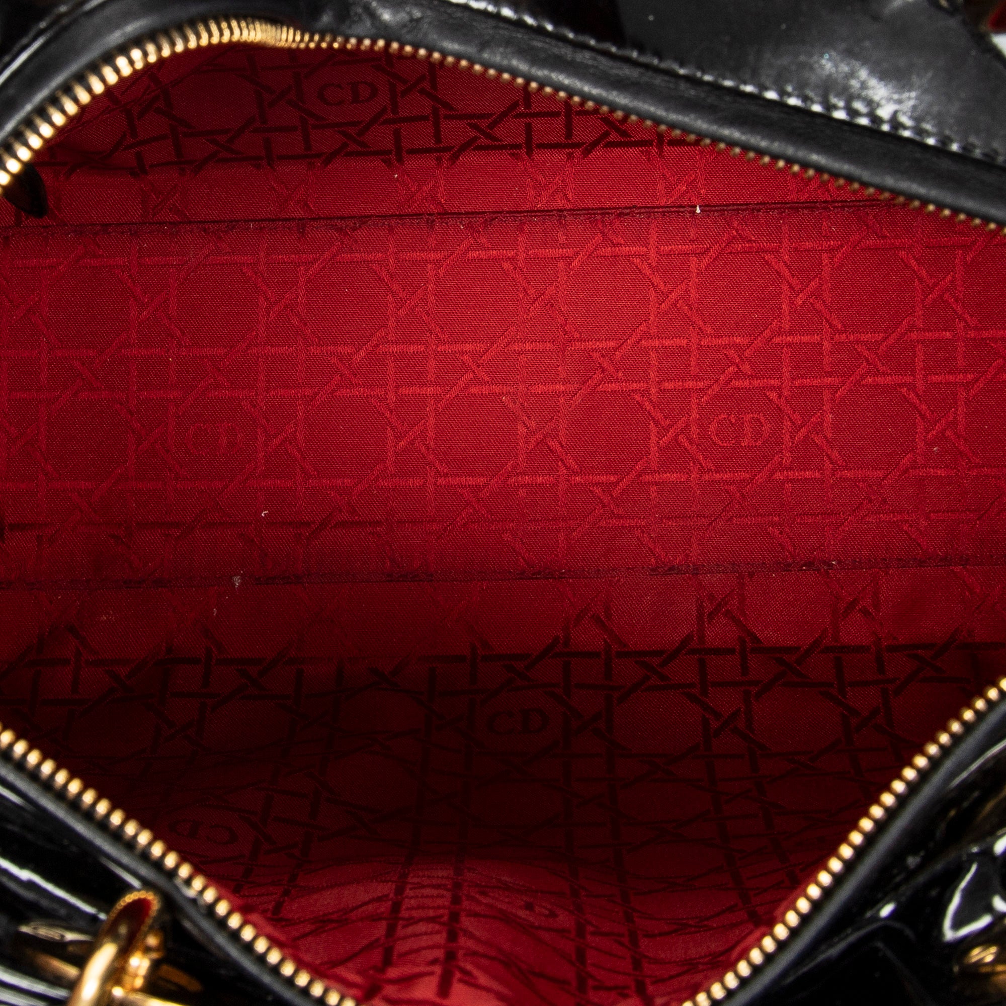 Handbag Large Lady Dior Zip Black Cannage Patent Leather