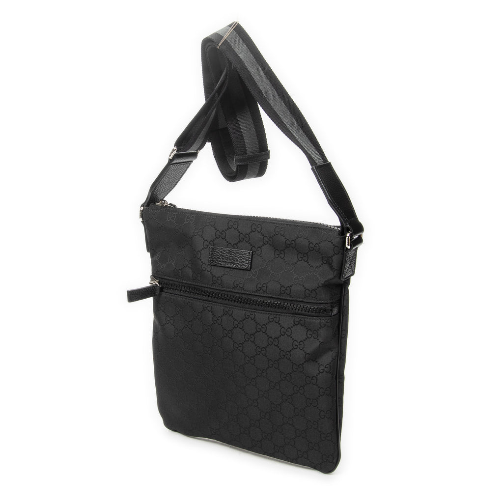 Shoulder Bag Small Front Zip Messenger Black Monogrammed Nylon Canvas