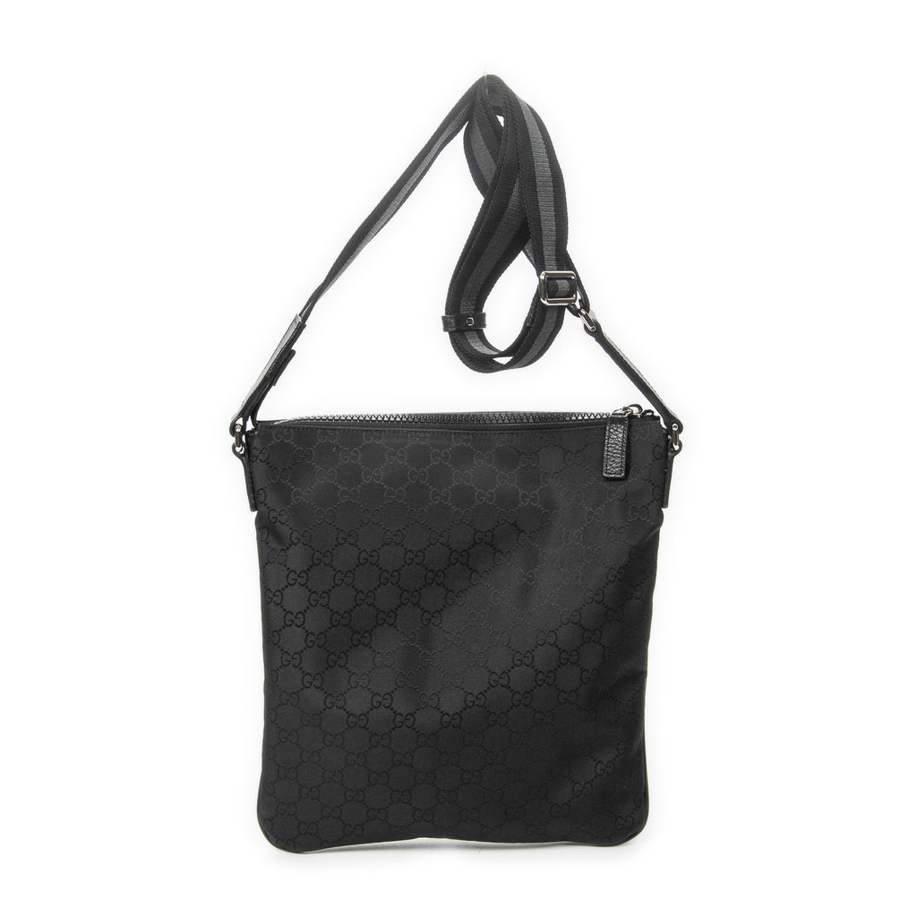 Shoulder Bag Small Front Zip Messenger Black Monogrammed Nylon Canvas