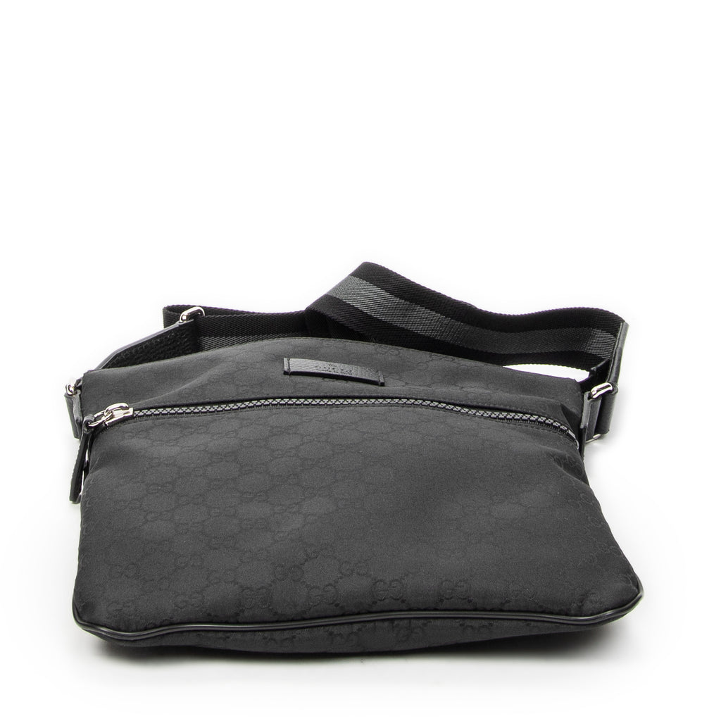 Shoulder Bag Small Front Zip Messenger Black Monogrammed Nylon Canvas