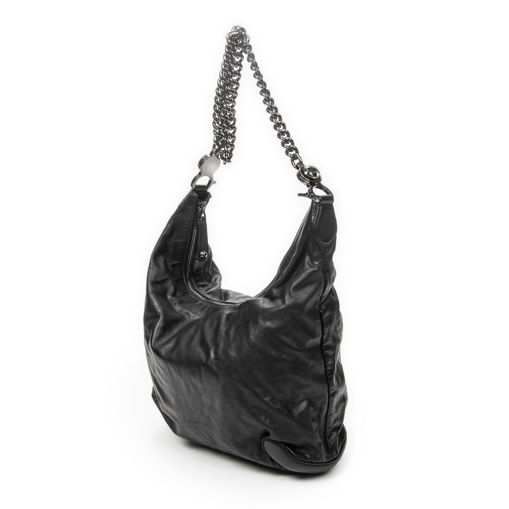 Shoulder Bag Medium Galaxy Chain Hobo Black Lambskin Leather