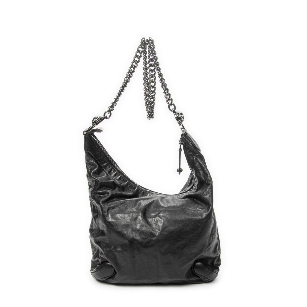 Shoulder Bag Medium Galaxy Chain Hobo Black Lambskin Leather