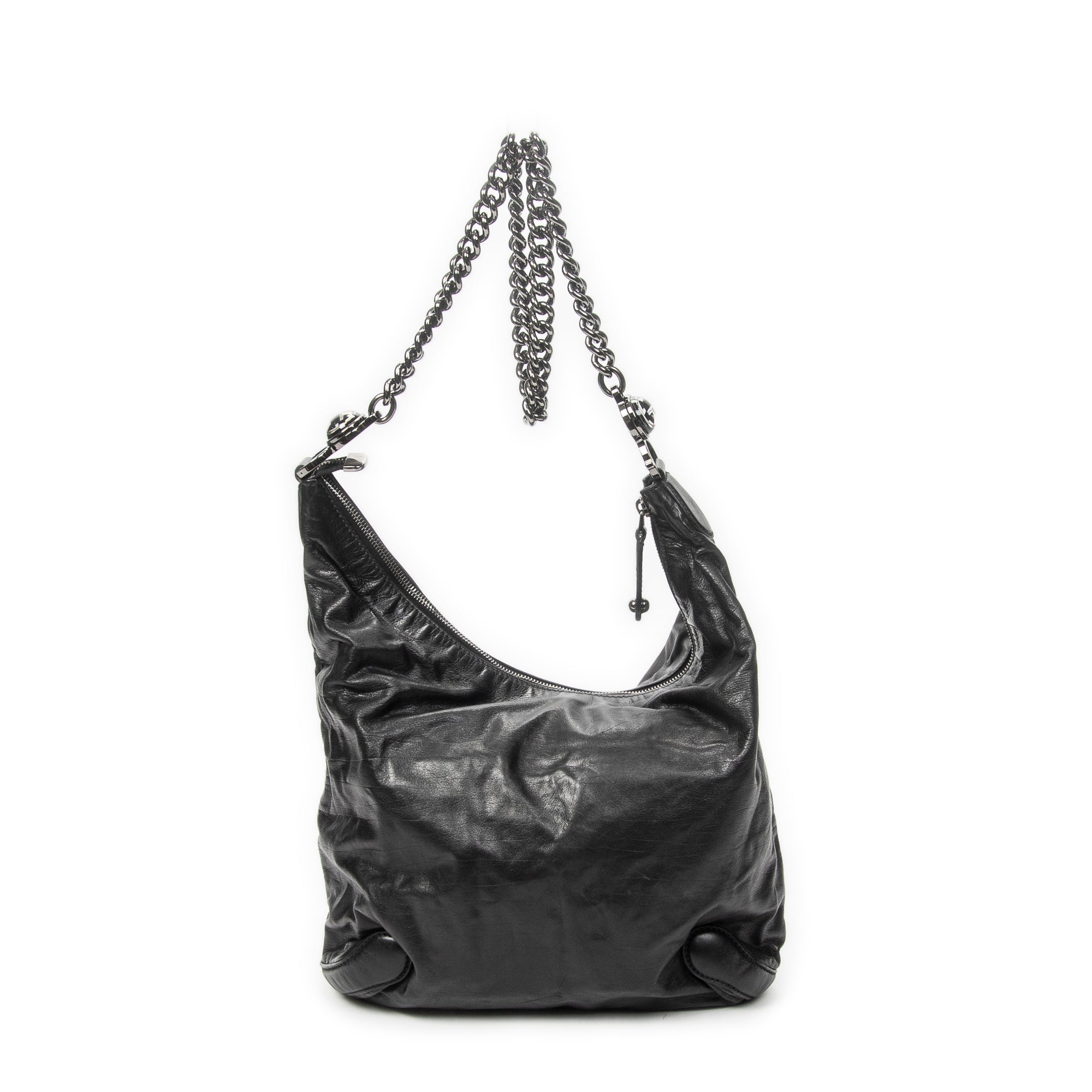 Shoulder Bag Medium Galaxy Chain Hobo Black Lambskin Leather