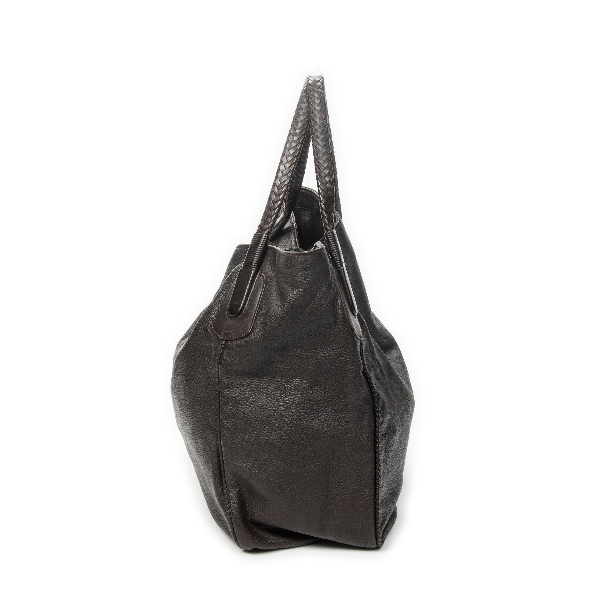 Bolso de Hombro Grande de Bambú Estilo Tote de Piel de Ciervo Marrón Grabada