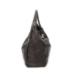 Bolso de Hombro Grande de Bambú Estilo Tote de Piel de Ciervo Marrón Grabada