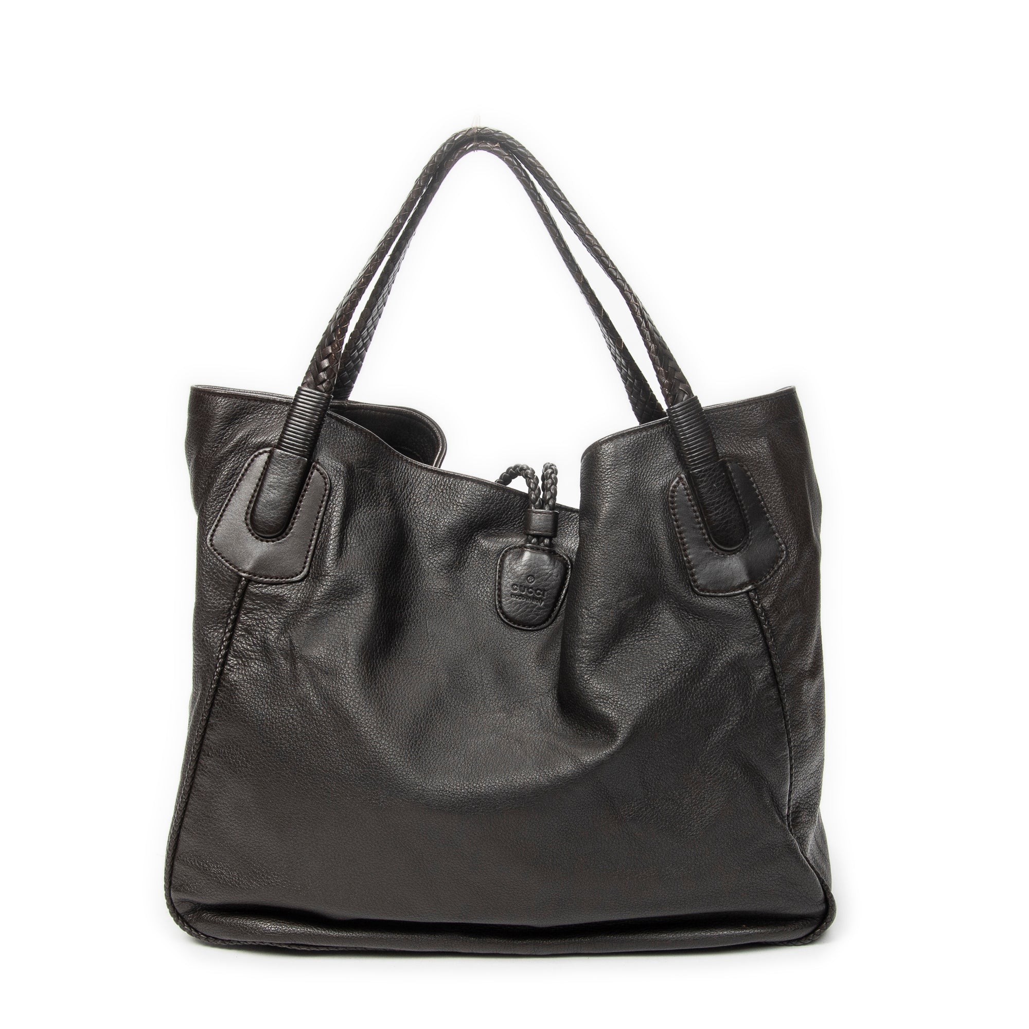 Bolso de Hombro Grande de Bambú Estilo Tote de Piel de Ciervo Marrón Grabada