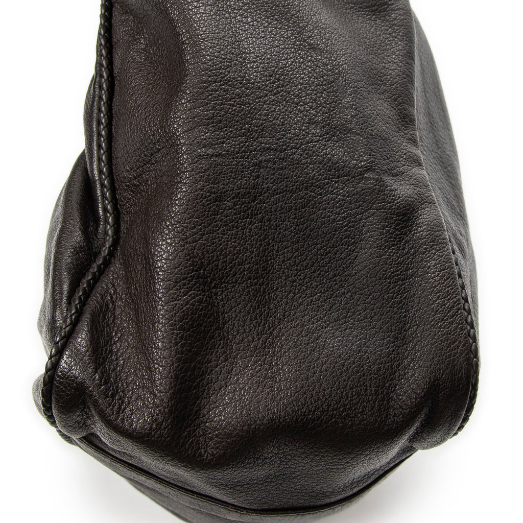 Shoulder Bag Large Bamboo Hip Tote Brown Pebbled Deerskin Leather
