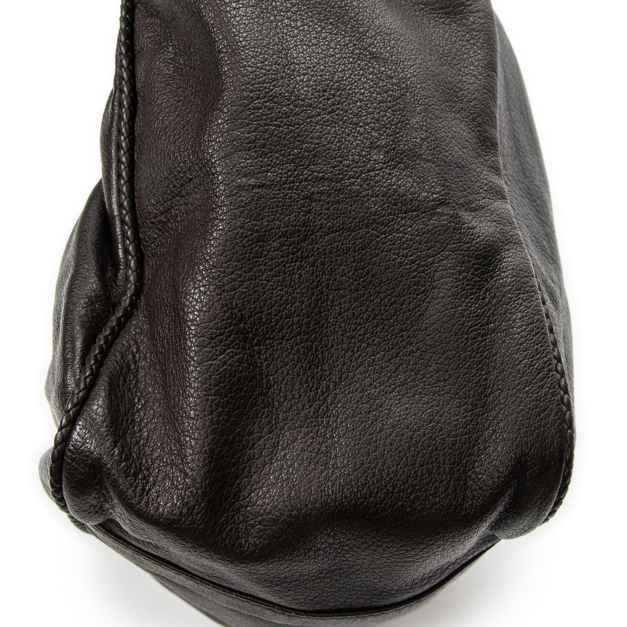 Shoulder Bag Large Bamboo Hip Tote Brown Pebbled Deerskin Leather