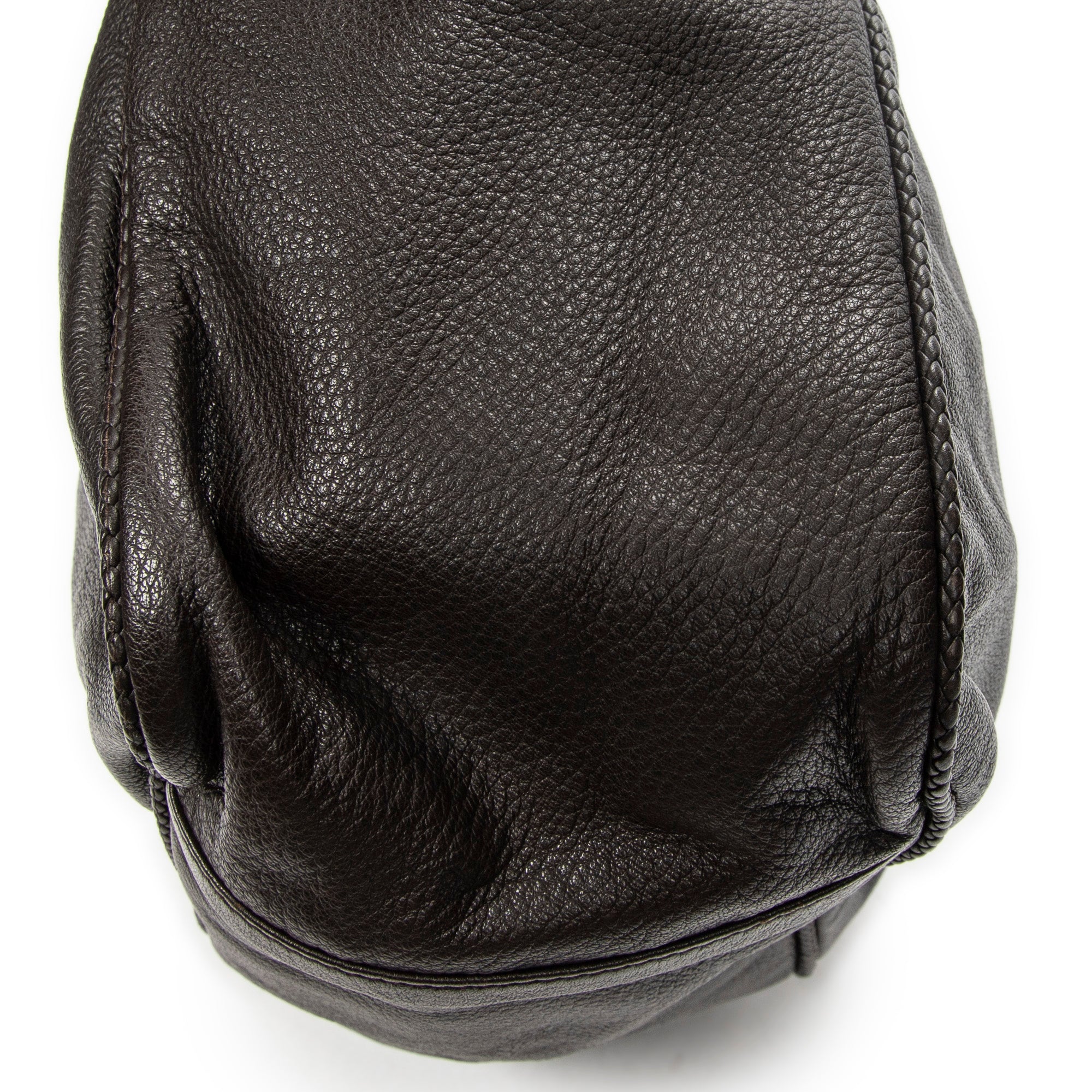 Shoulder Bag Large Bamboo Hip Tote Brown Pebbled Deerskin Leather