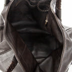 Shoulder Bag Large Bamboo Hip Tote Brown Pebbled Deerskin Leather